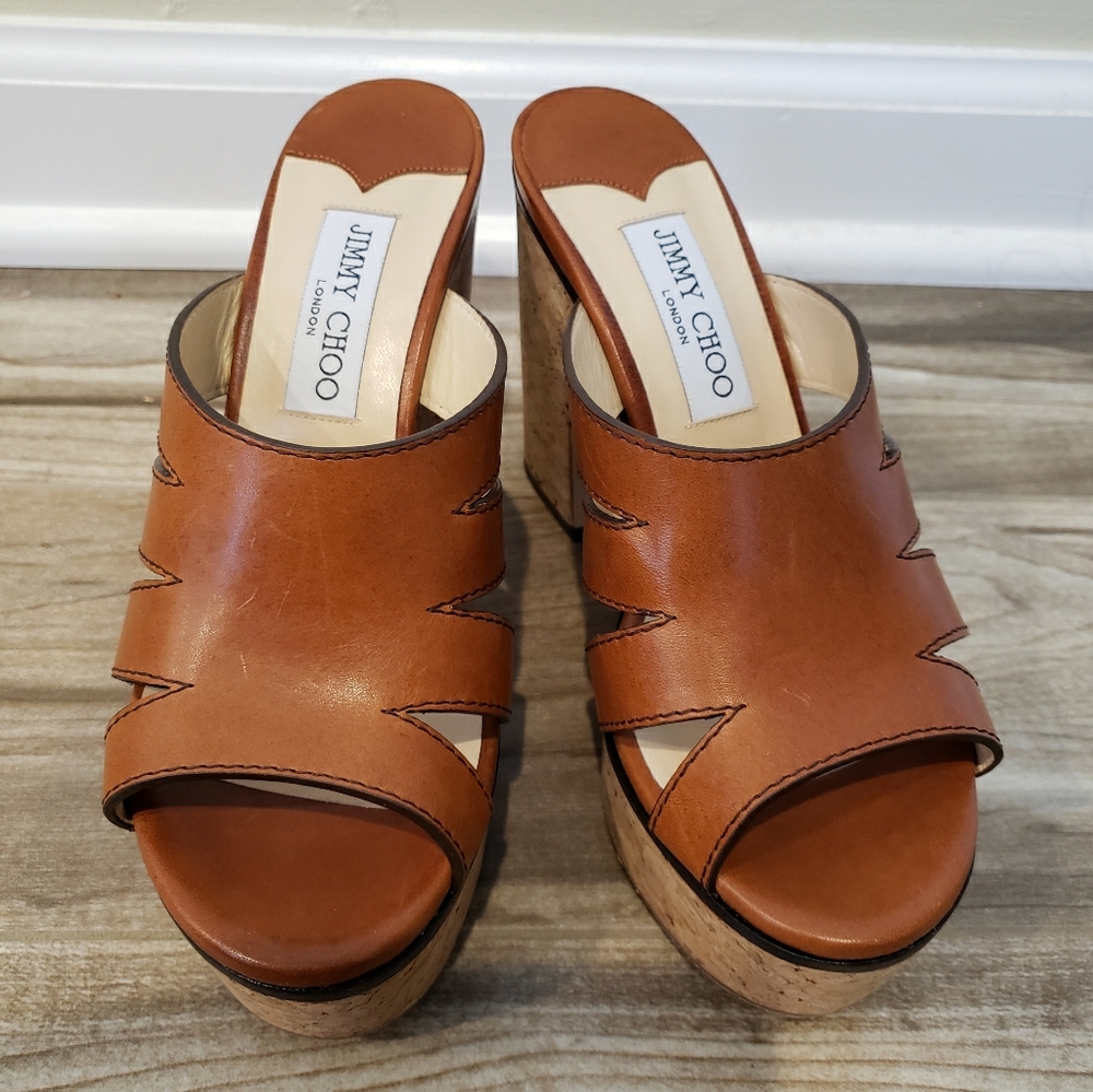 Jimmy Choo Dray Leather Cork Sandals